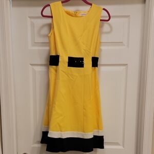 Calvin Klein Yellow Midi Dress with Black Accents